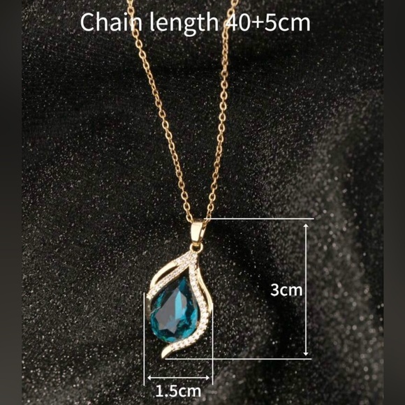 ⚠️Clearance Elegant Gold and Blue Teardrop Pendant Necklace - Picture 4 of 6